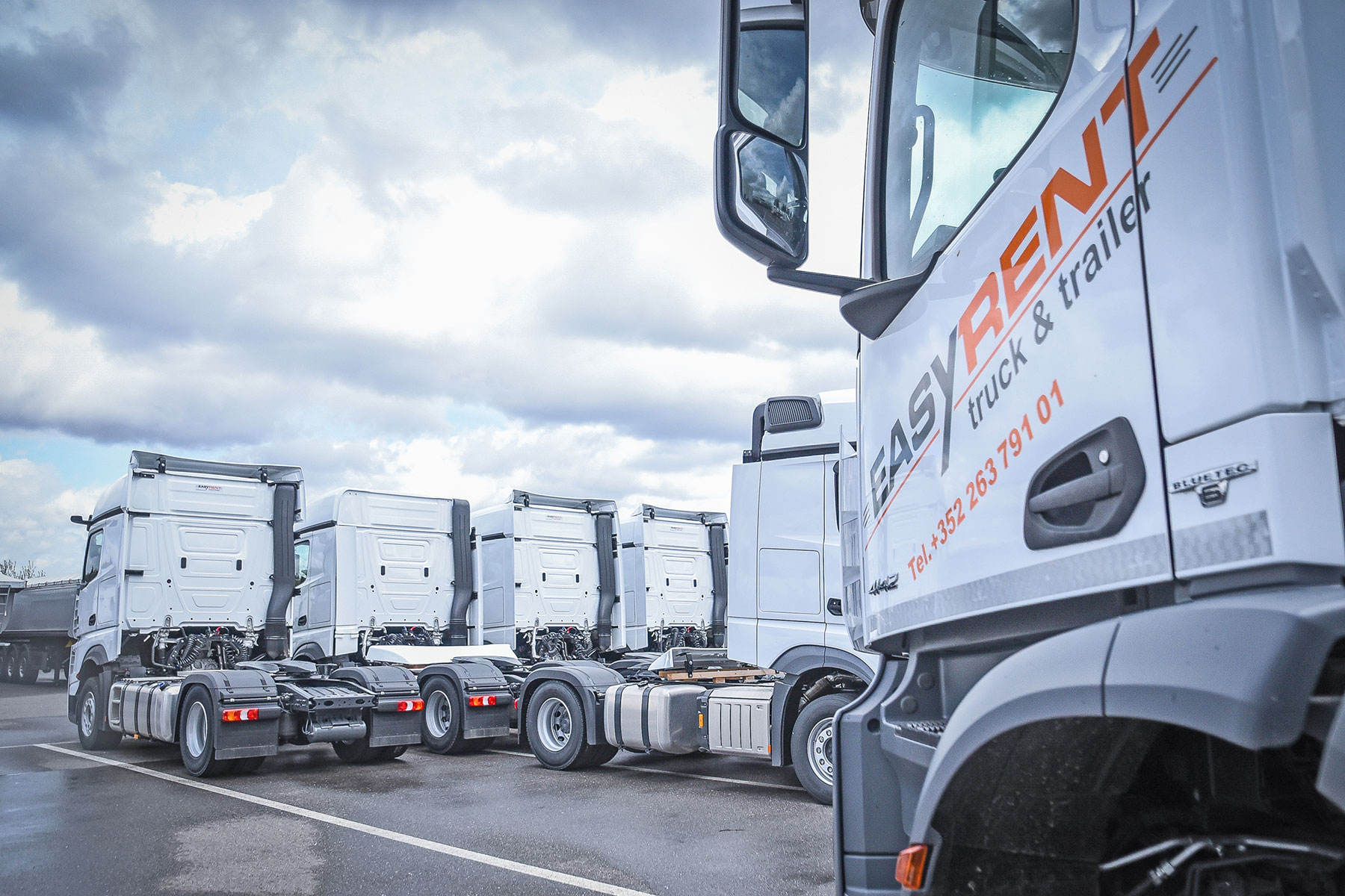 Tractor units from Easy Rent truck & trailer on the parking lot